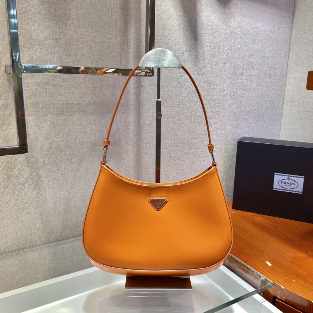 Prada Cleo Brushed Leather Shoulder Bag Orange 1BC499